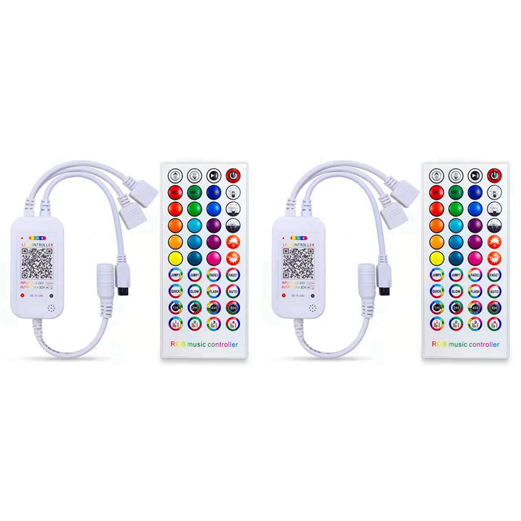 Jnchdghwa 2X DC5-24V Bluetooth LED Controller+40 Keys Remote Control APP Control and Music Sync RGB IR for 5050 RGB LED Light