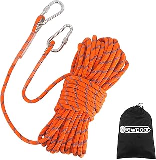 NewDoar 18KN Corde d'escalade Statique 10mm (3/8 po) Cordon Accessoire Équipement 10m,20m,30m,50m Corde d'évacuation avec 2 Mousquetons pour Équipement d'escalade sur Glace Sauvetage Incendie