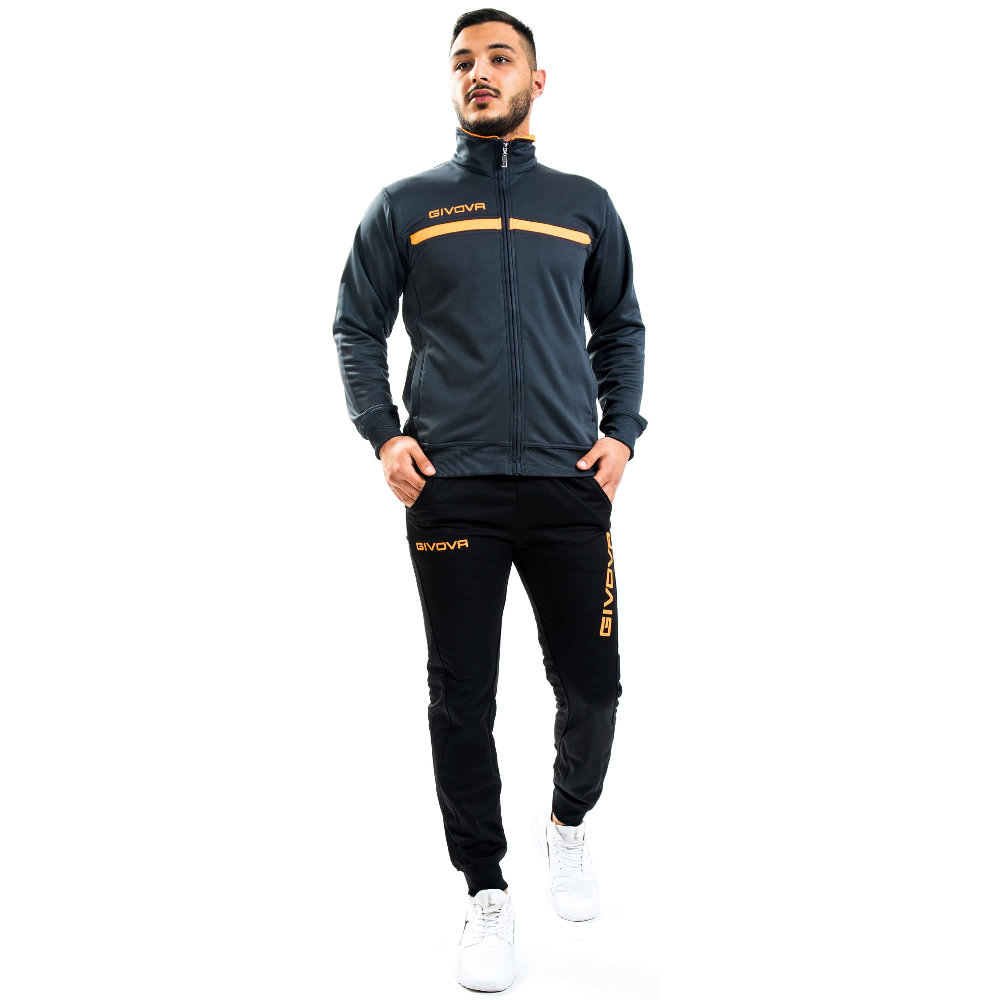 Givova, suit givova one full zip, dark gray/orange fluo, XL