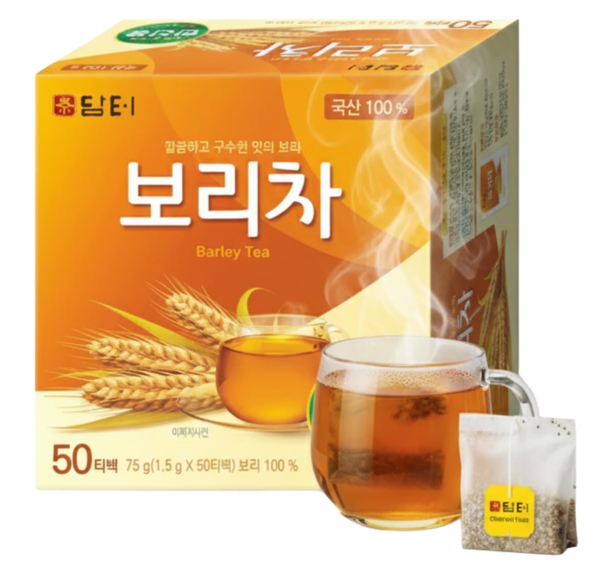 Damtuh Korean Barley Tea – Roasted Boricha Mugicha, Nutty Herbal Tea, Caffeine-Free, 50 Tea Bags (1.5g each)