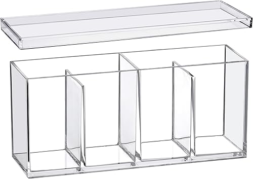 Miniatura 2 de Amazing Abby - Qutie - Organizador de maquillaje acrílico de 4 compartimentos con tapa, organizador de tocador de baño de plástico transparente,