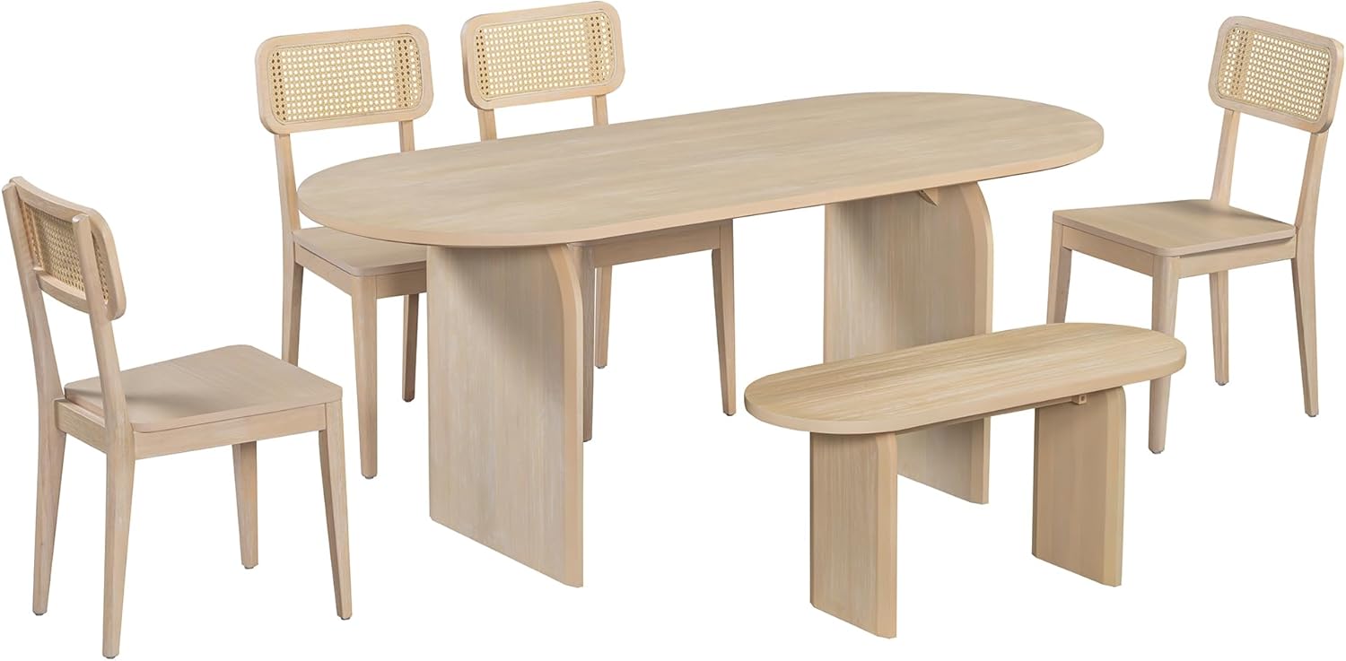 Merax 6-Piece Modern Dining Set with Oval Table & Rattan Chairs