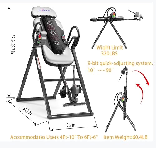 Inverpro MODEL AR A Advanced Heat And Massage Heavy Duty Deluxe Inversion Table,320 Lb Capacity,Gray/Black thumb #5