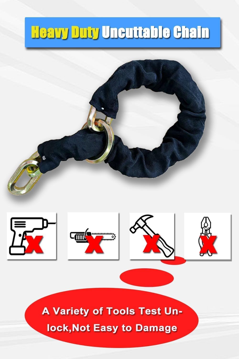 Heavy Duty Cut Proof Security Chain 4ft x 1/2 "Hardened Steel Cut Proof Lock for Motorcycles Trailers Gates Garage Anti Theft Security Chain【1.22m*12mm】