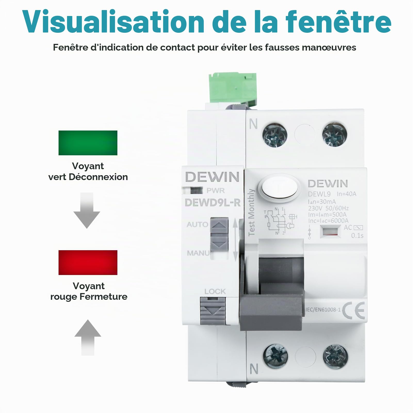 DEWIN Disjoncteur Différentiel, GRD9L-R RCCB Dispositif de Réenclenchement Automatique Disjoncteurs électriques Disjoncteur intelligent Type AC 2P 40A 30mA