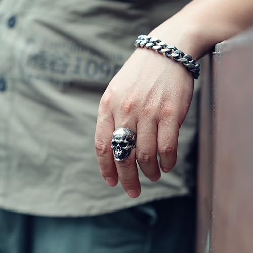 Miniatura 4 de Angyape Skull Ring Silver Calvarium Men's Ring Stainless Steel Cool Motorcycle Biker Rings for Men Band Punk Gothic Jewelry