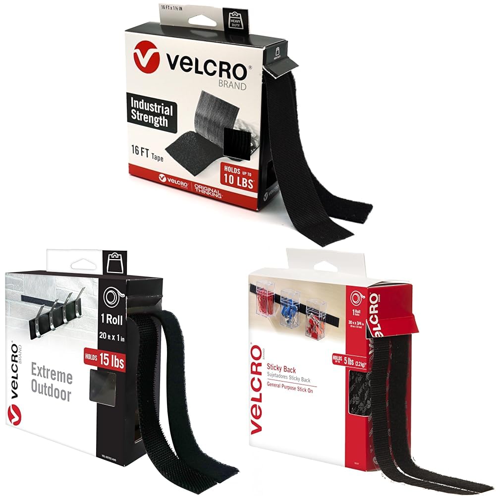 VELCRO Brand Heavy Duty Tape | 16 Foot Roll & Extreme Outdoor Mounting Tape & – 30 ft Sticky Back Hook and Loop Fasteners