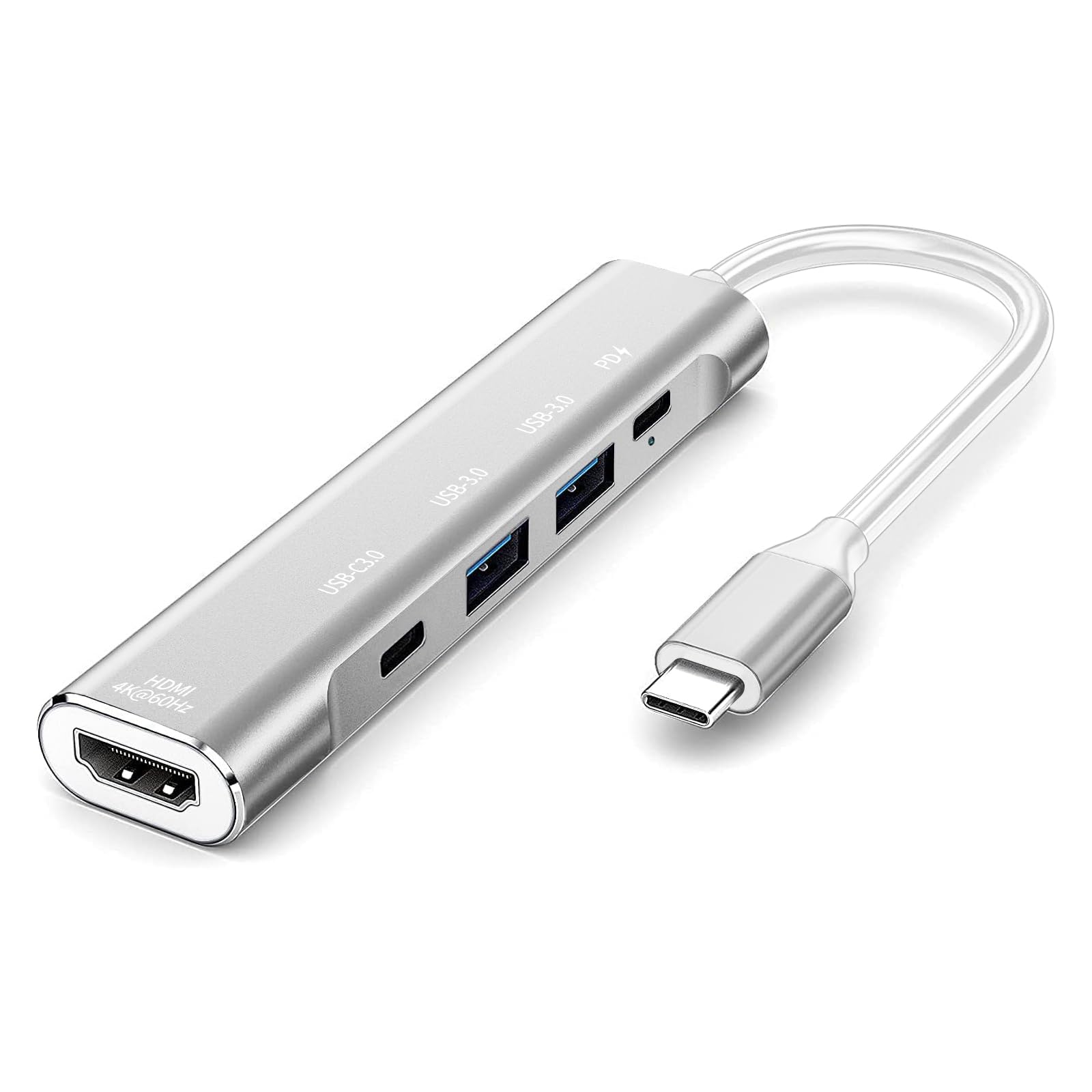 RREAKA USB C Hub, 5in1 Multi-Port USB Adapter for Laptop/Mac, 4K@60Hz USB C to HDMI Splitter, 100W Max PD, 2 USB 3.0 &amp; 1 USBC Data Ports, for Type C Devices