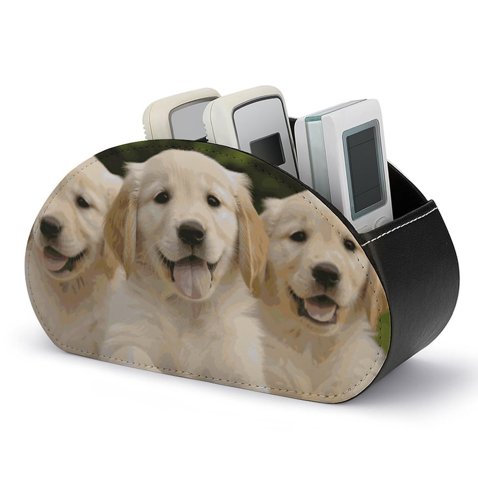 Organiseur télécommande Golden Retriever en cuir à 5 compartiments pour bureau