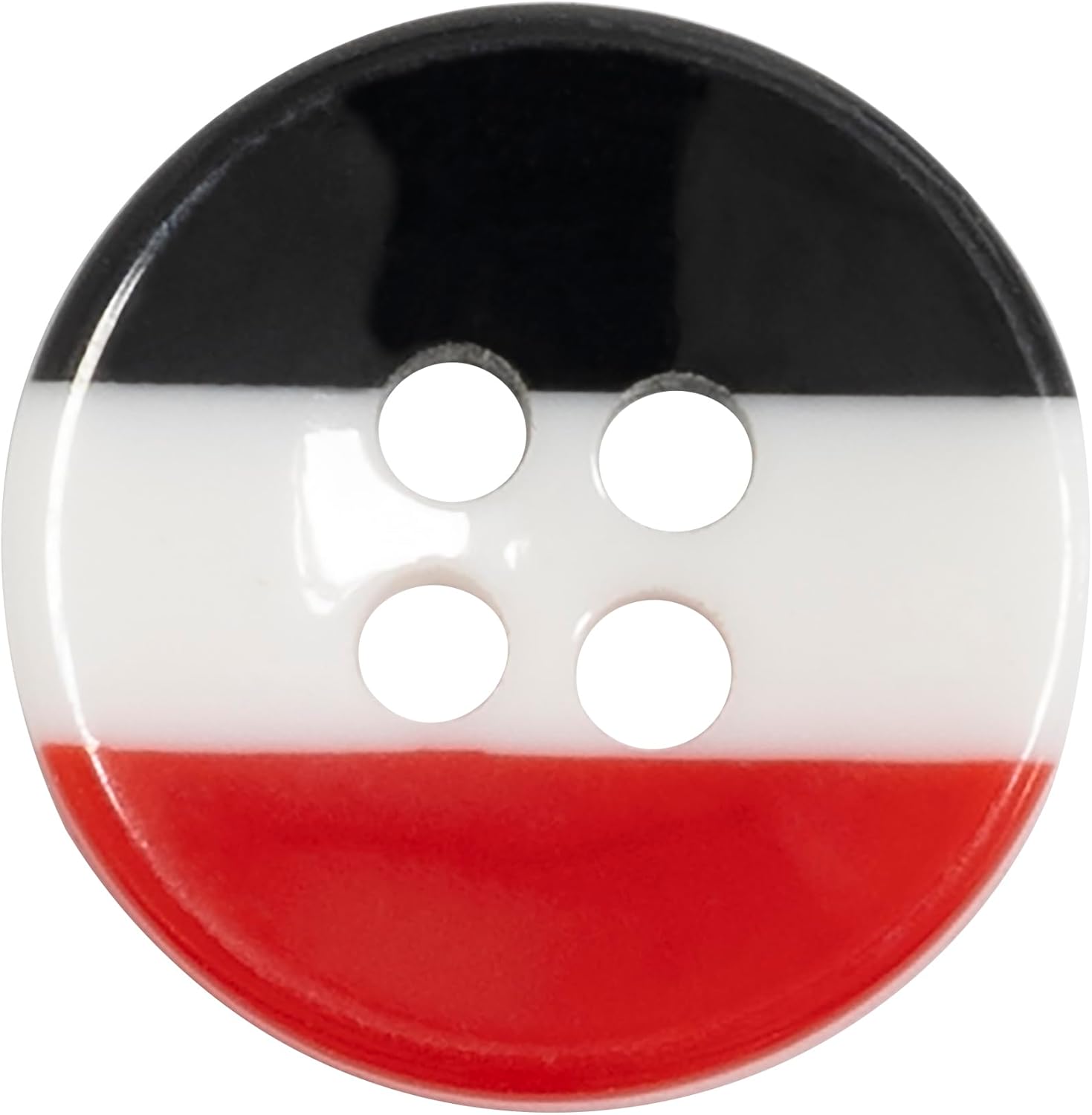 AERZETIX - C74299 - Set of 10 Round Sewing Buttons Ø11.5x2.8 mm with 4 Holes 18L L18 with Coloured Stripes - White Black Red - Opening 1.5 mm - Plastic - Sewing Haberdashery
