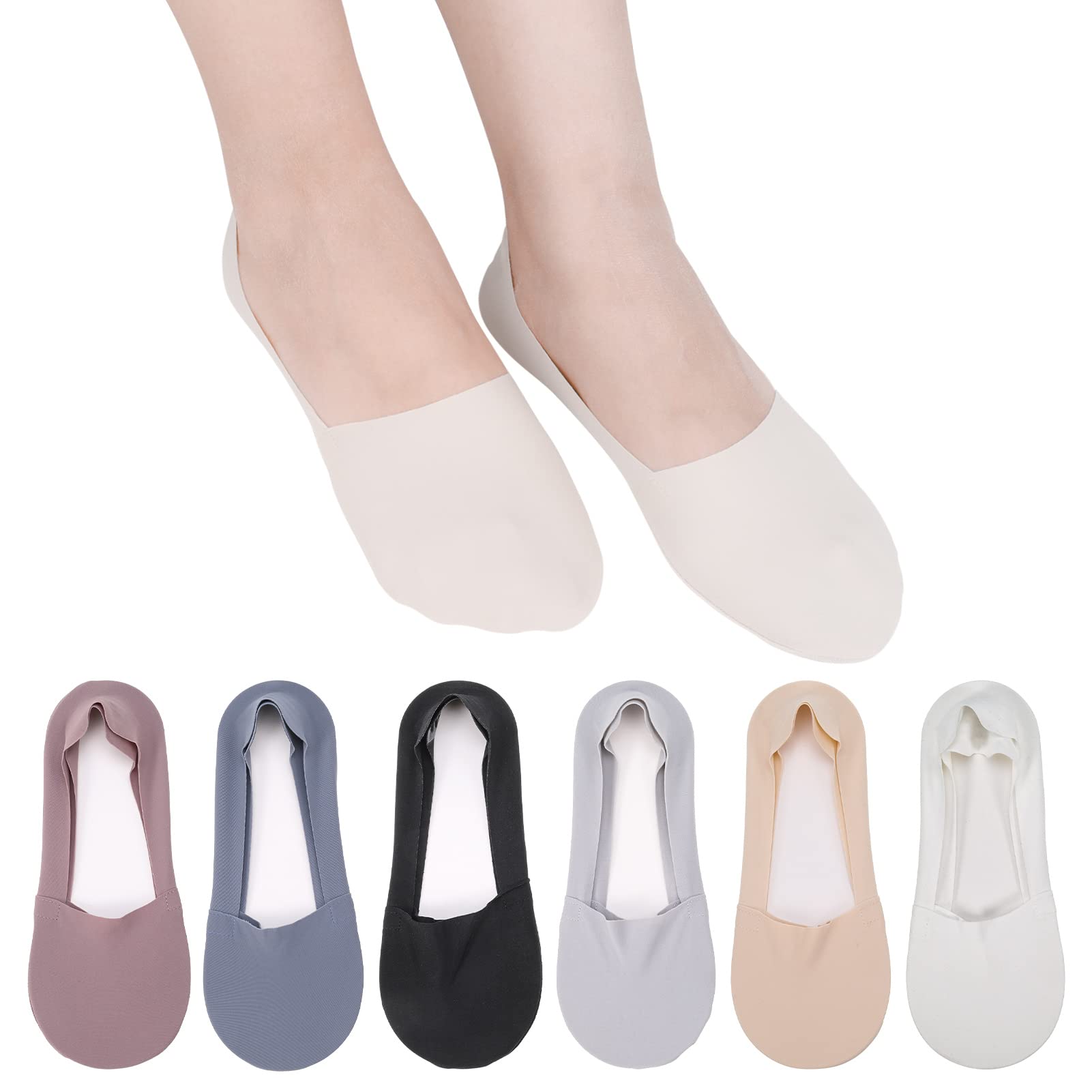 6 Pairs No Show Ice Silk Socks for Women, Non Slip Invisible Breathable Low Cut Liner Ankle Socks for Casual Loafers Sneakers Flats Boat Shoes