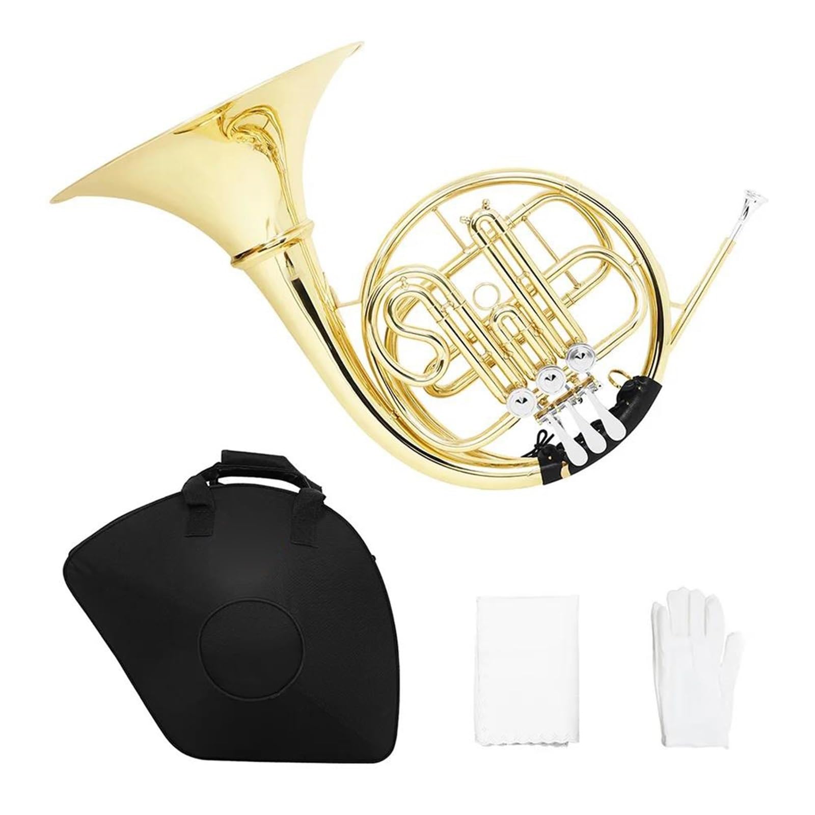 Miłośnik Muzyki Bb Tone French Horn 3 Klawisze Mosiądz Niklowany Srebrny Instrument Muzyczny Z Futerałem(Golden)