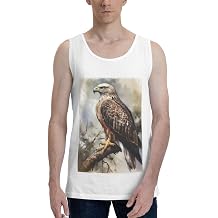 Mens Tank Tops Beach Summer Cotton Sleeveless Shirts Watercolor of Hawk Sitting in The Tree Muscle Tee Workout Gym Tank Top
