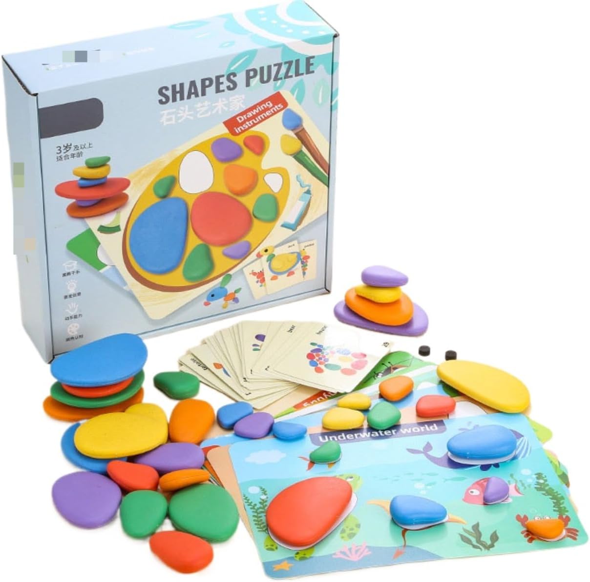 Children 3D Puzzle Montessori Colour Pebble Stacking Stone Painting Toys Colour Pebbles Logical Thinking Game Parish Painting Sensory Learning Toys Graphic Color Cognition (98PCS)