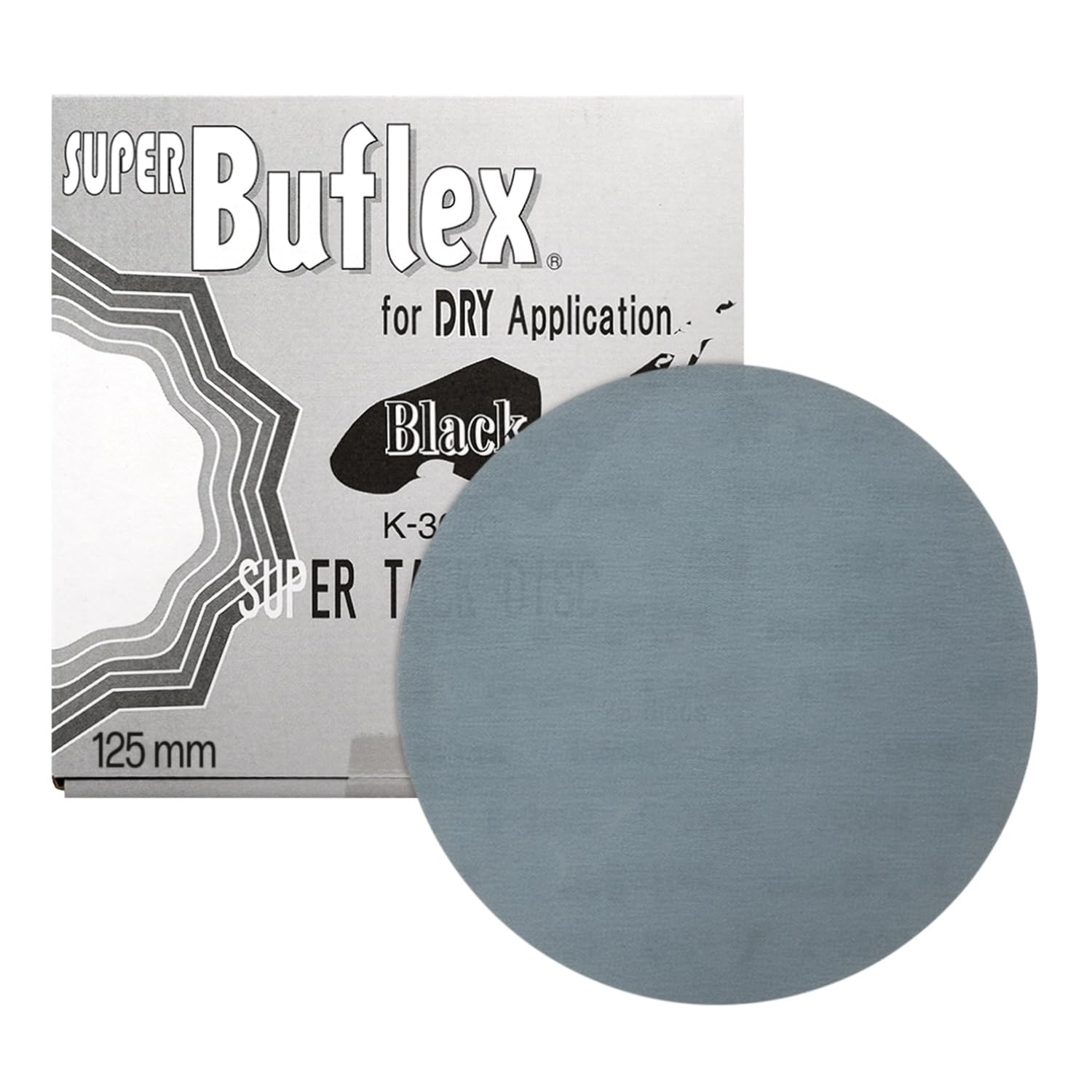 Super Buflex Flexible Dry 5 inch Sanding Discs, Black K-3000, No Holes, Hook & Loop, 195-1504, 25 Discs