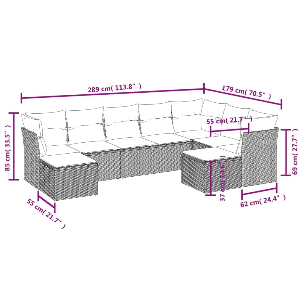 Set di mobili da giardino in rattan sintetico, 9 pezzi, con divano e poltrona, resistenti alle intemperie, cuscini inclusi, ideale per terrazza, balcone e veranda, salvaspazio e robusto