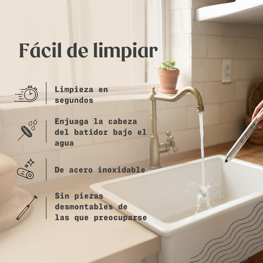 NaturaleBio Espumador eléctrico para matcha, latte, capuchino y chocolate caliente