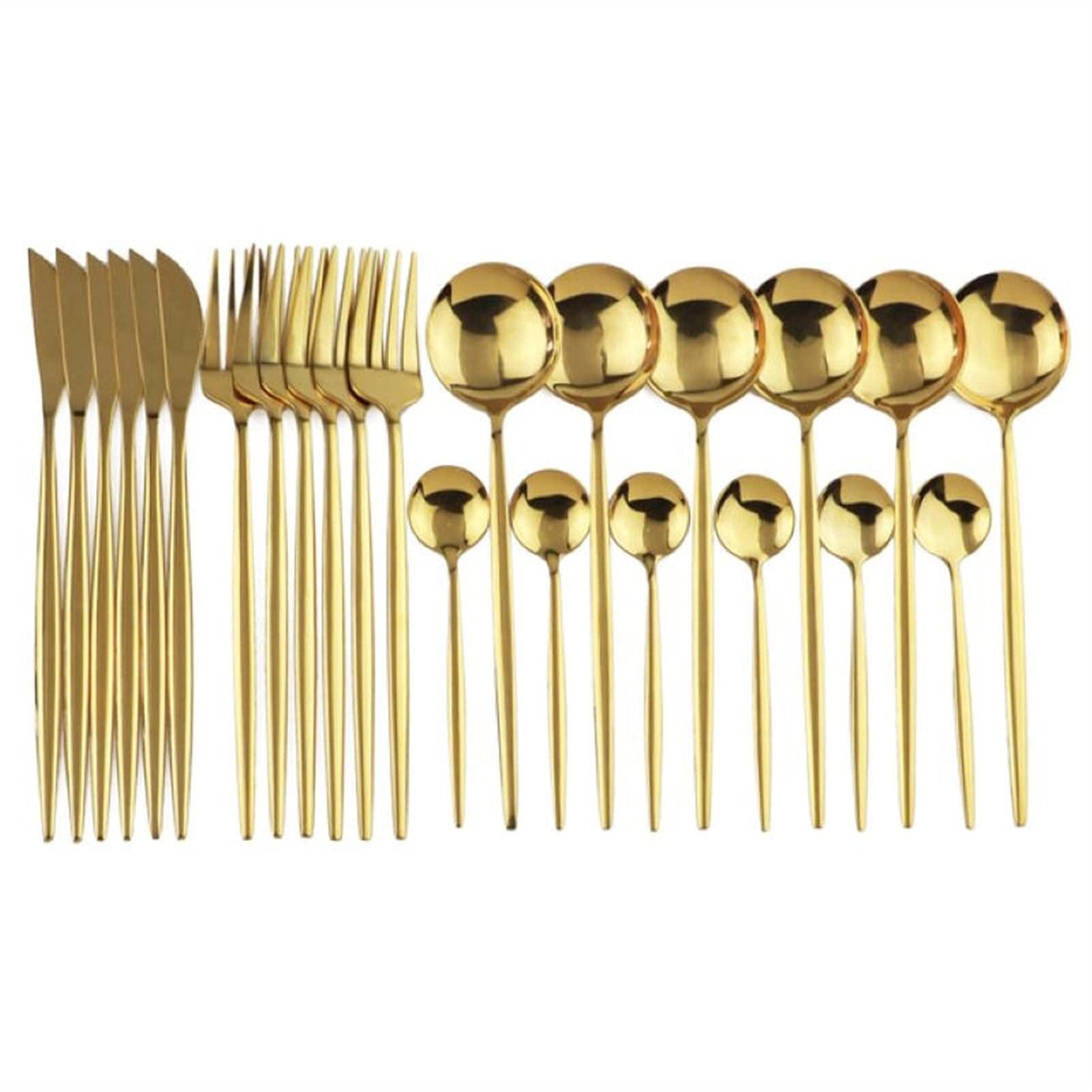 Edelstahl Geschirr Set Gold Geschirr Set Messer Gabel Kaffee Löffel Besteck Set Geschirrspüler Besteck Set (Color : Gold)