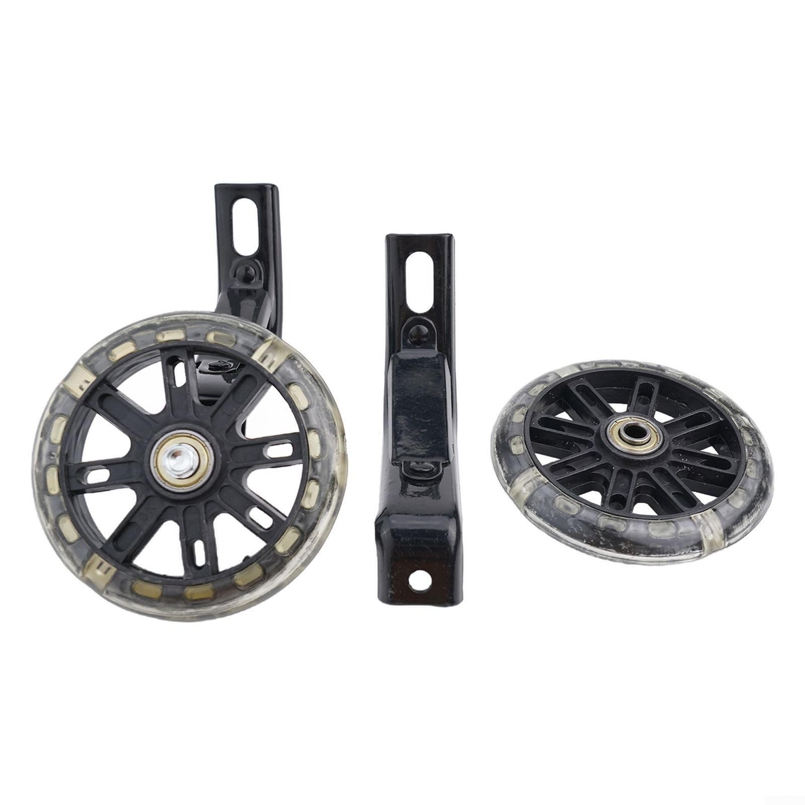 Ruote per allenamento bici con luce LED multicolore per bambini da 14 16 20 pollici silenziosa PU Flash ruota ausiliaria stand stabile nero (30,5 cm)
