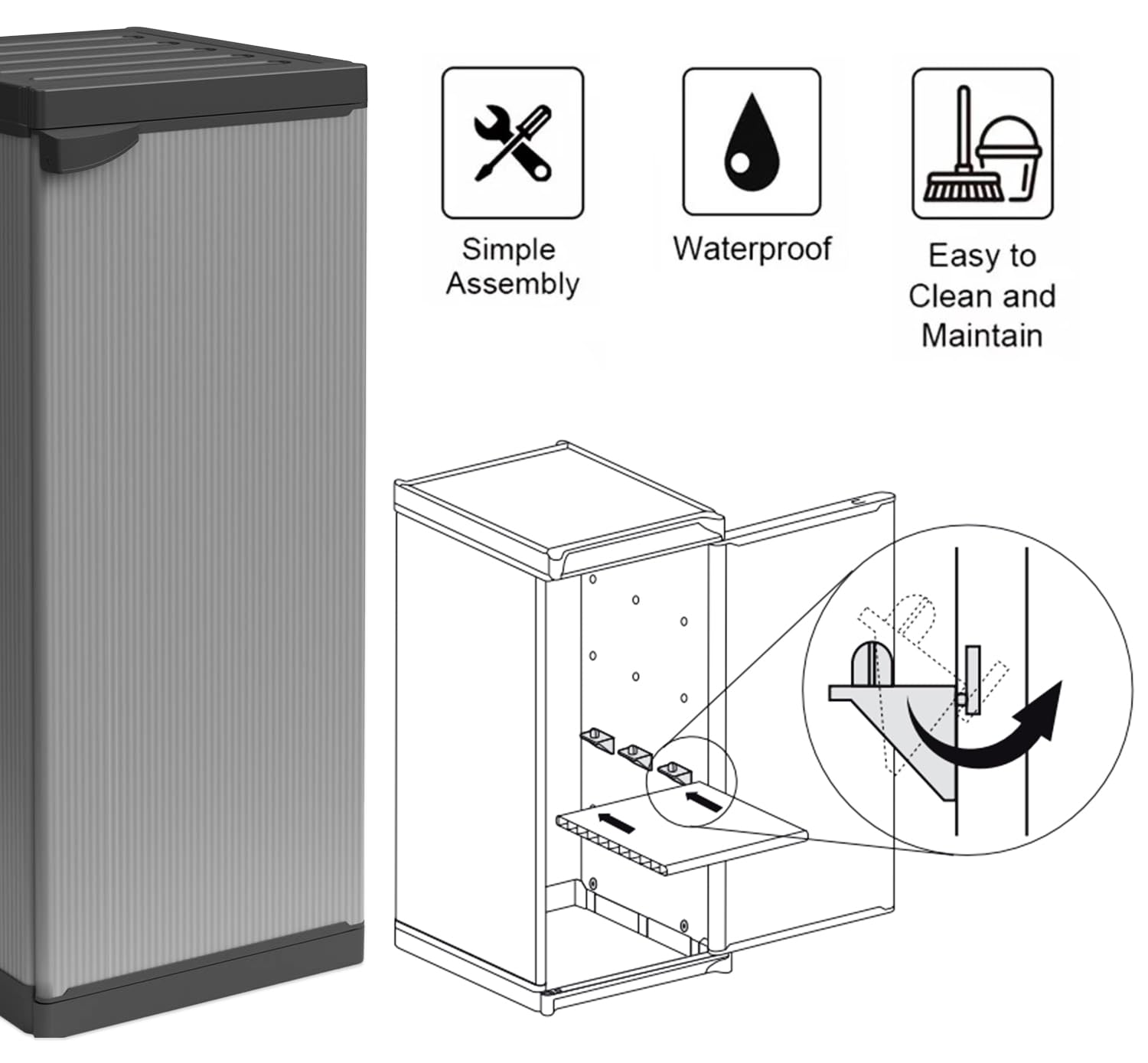 BuyStar Armadio 1 Anta da Esterno 34x40x85h cm, 1 Ripiano Regolabile Interno e Maniglia - Sistema a Incastro, Senza Viti, Idrorepellente, Robusto, Garage, Terrazzo, Officina - Made in Italy