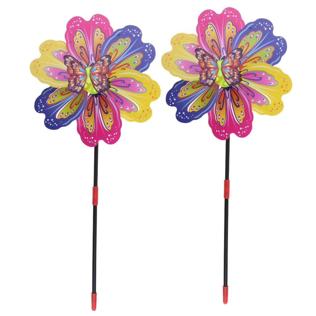 Merishopp 2X 3D Butterfly Colorful Windmill Wind Whirligig Yard Garden Decor Kids Toy-image-11