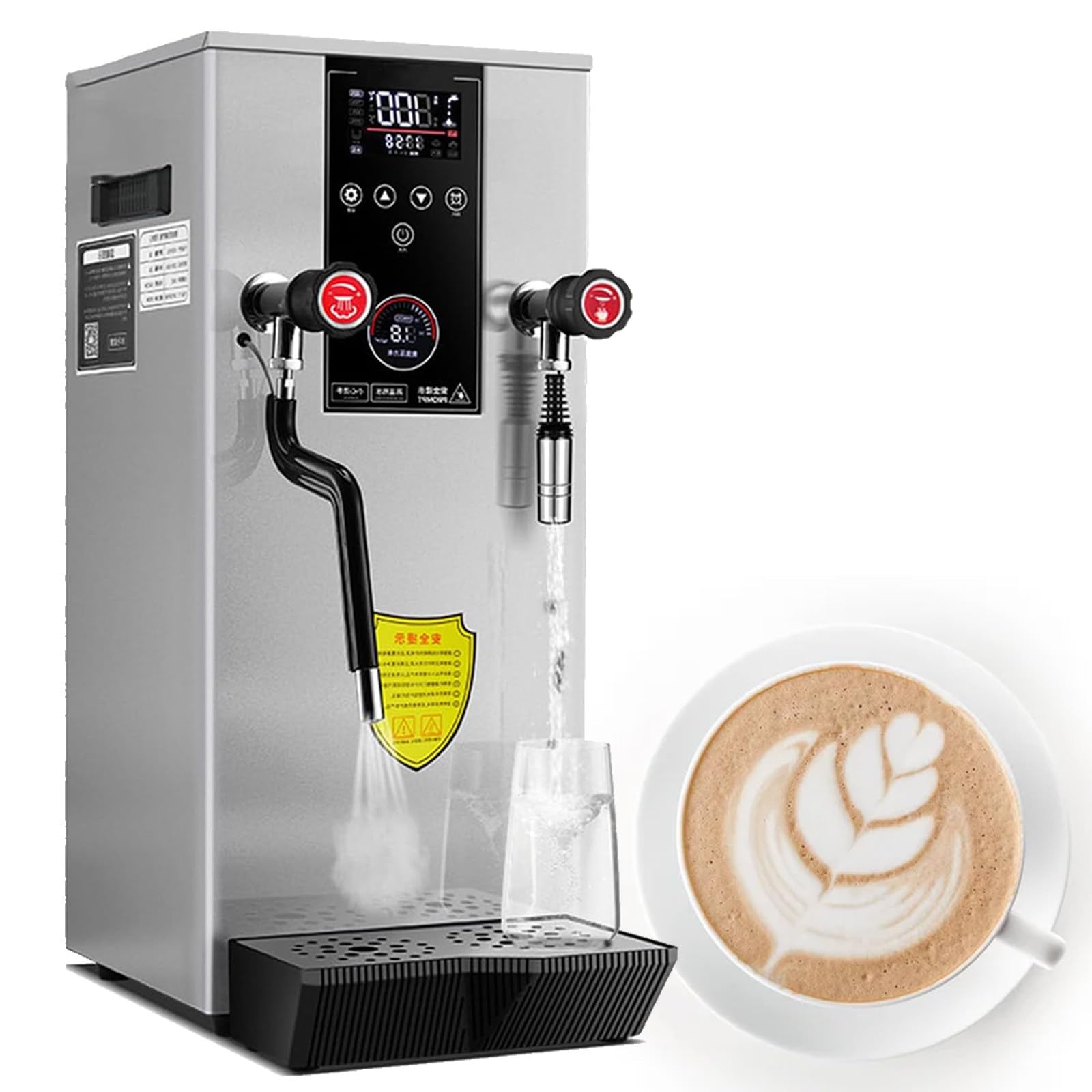 Vnatwgoo Silver 220V Electric Steam Foam Maker, 12L Water Boiler, 2500W Commercial Milk Frother, With Led Display, For Tea Coffee Shop, Dessert Shop,