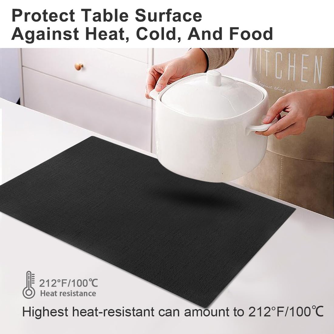 Juego de 6 manteles individuales de cuero resistentes al calor, impermeables, lavables, de poliuretano, fáciles de limpiar, antideslizantes (negro, 6)