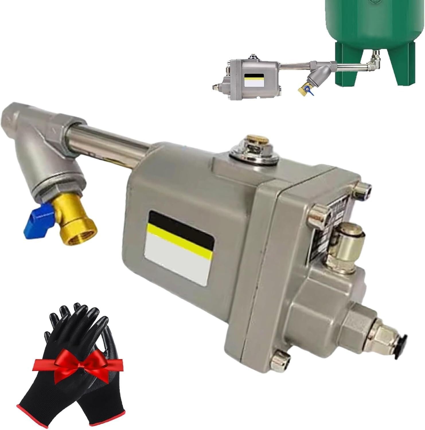 Válvula de drenaje automática sin pérdida de aire, condensado (1/2") completamente, drenaje rápido, no requiere electricidad, for tanques comprimidos, filtros, separadores(Wbk-58 Set)