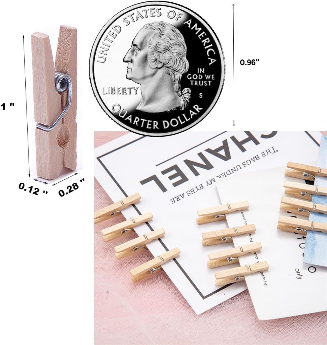 50 Pack 1 Inch Mini Wooden Clothes Pins - Small Craft Pegs