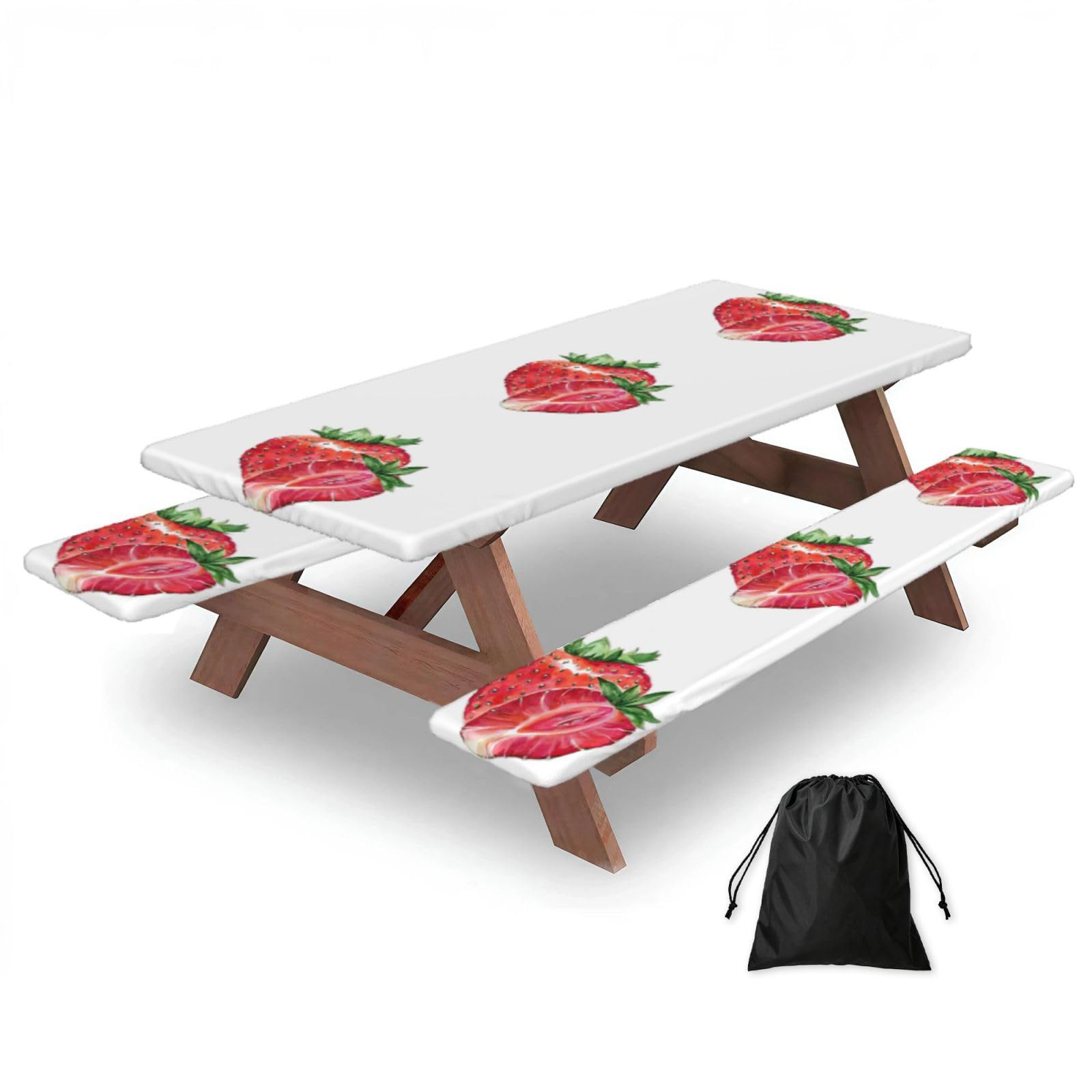 Yqxwjl Black Strawberry Print Camping Essentials Waterproof Camping Table And Bench Cover With Drawstring Bag 183 Cm