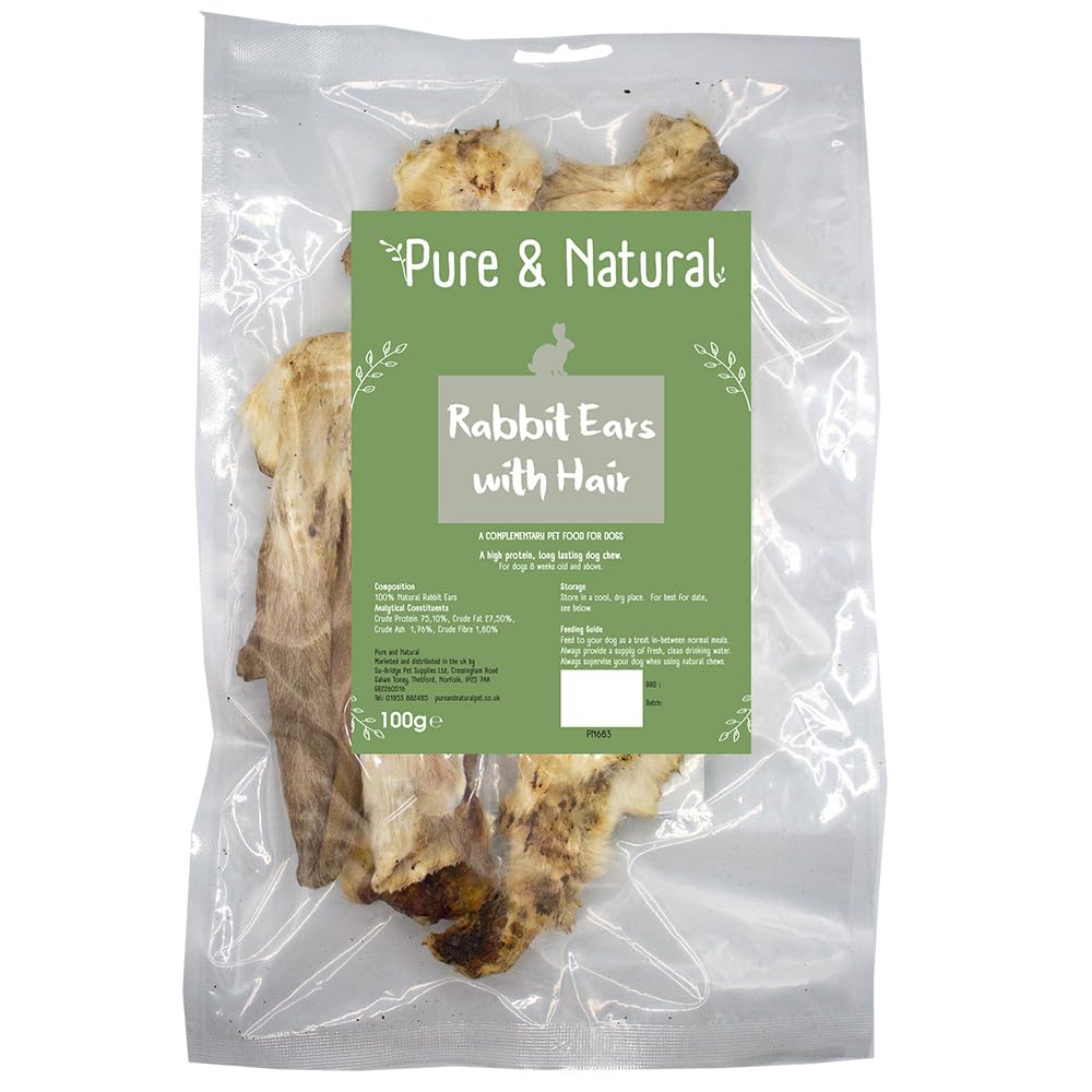 Pure And Natural Rabbit Ears With Hair Dog Treats - 100G