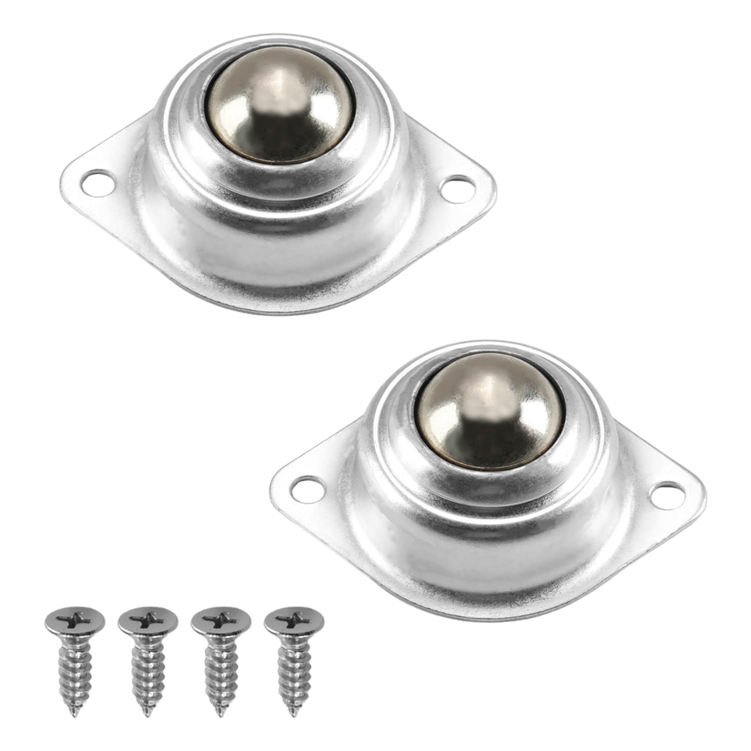 Transfer Bearing Flange Mounted Ball Unit Load 66Lbs 0.98" Wheel Dia Metal Steel Table Conveyor Roller Ball Two Holes for Transmission Furniture Wheelchair Silver Tone 4pcs