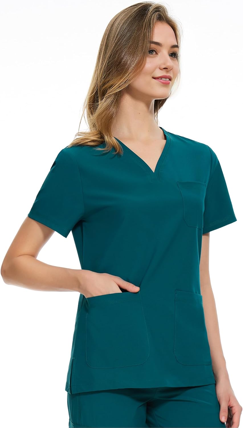 COZYFIT Medical Scrub Tops for Women - Soft Stretch,Curved V-Neck Scrub Tops with 3 Pockets - Image 2