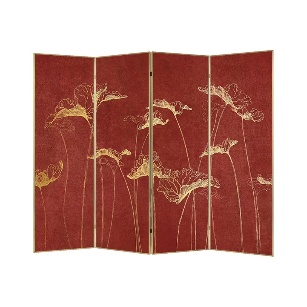 Privacy Screen Foldable Screen Partition Living Room Hall Tea Background Wall Retro Gilded Texture Lotus Privacy Room Divider