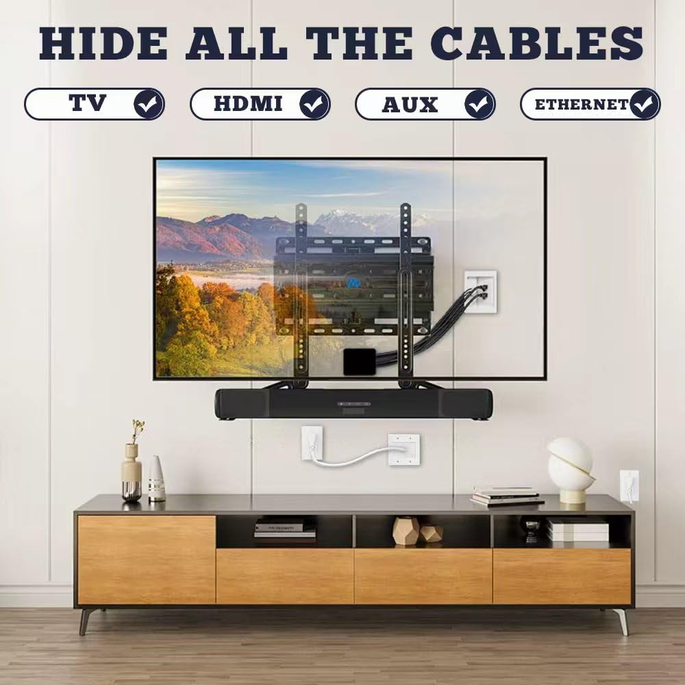 Kit di gestione dei cavi a parete, nascondicavo TV per TV a parete con due prese triple, 2,7 m, con piastre da parete per la gestione dei cavi Home Theater