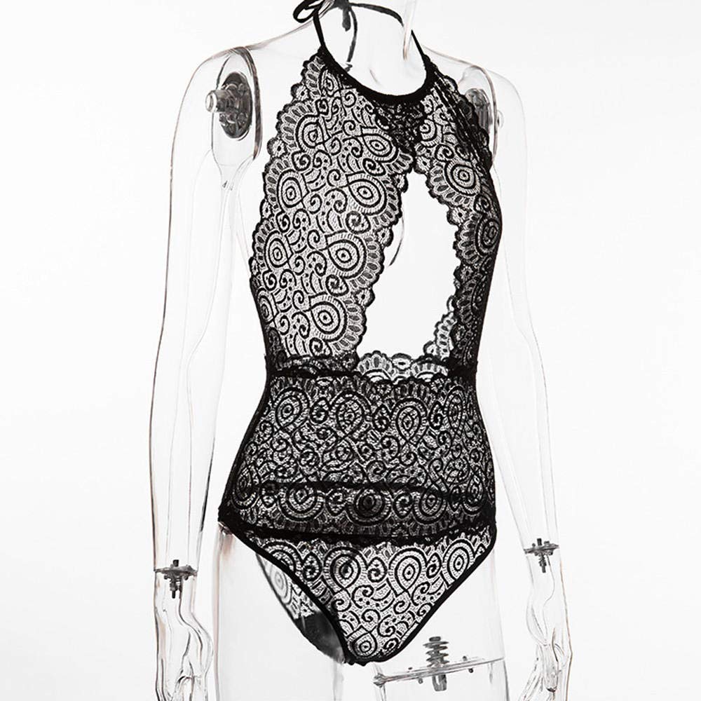 Mujer Sexy Color Negligee con Liguero Muy Sensual Lenceria para DamaBody de encaje hueco para mujer, mono Sexy transparente para mujer, Body Sexy transparente con escote en V profundo, ropa de dormir