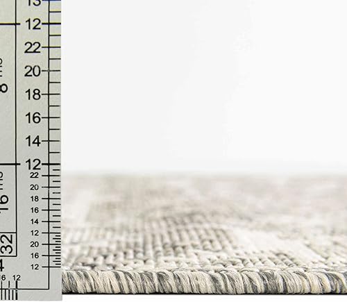 Miniatura 2 de Unique Loom Outdoor Aztec Collection Alfombra de área, Chalca (7 pies 10 pulgadas, cuadrada, gris claromarfil)