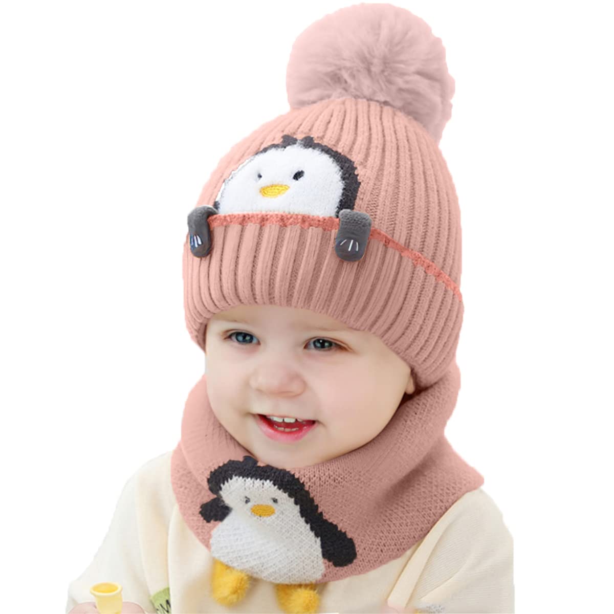 Rayson Bambini Cappello Invernali Calda Carina Cappello Morbidi Cappelli a Maglia Calda e Sciarpa Lavorato a Maglia del Fumetto di Stampa Animale Cappello Invernale Della Peluche