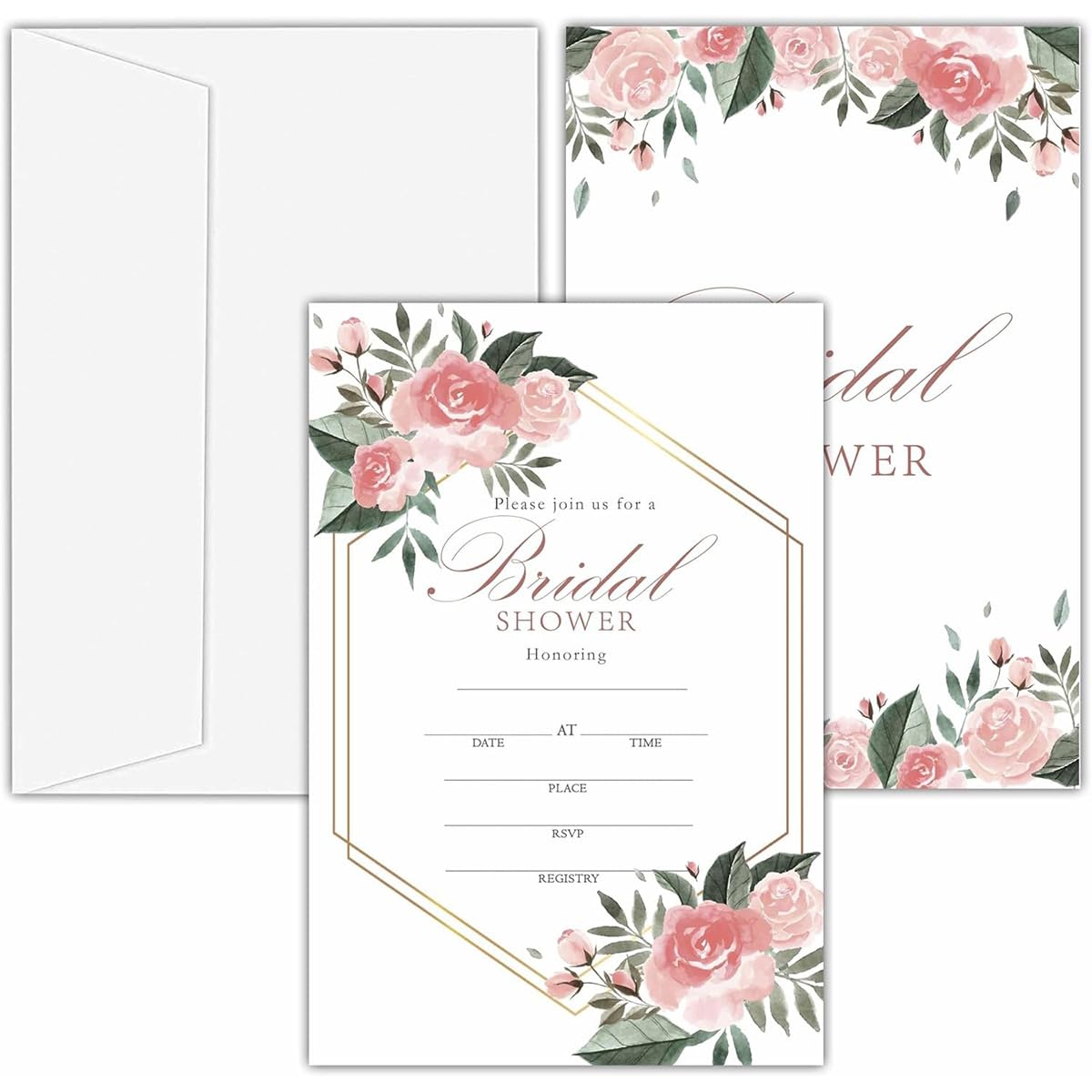 Bridal Shower Invitation,Pink Rose Wedding Invite Card 25 Set with Envelope โ image 1