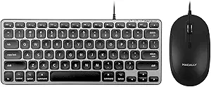 Macally Backlit Compact Keyboard and a Wired Computer Mouse, Sleek Black