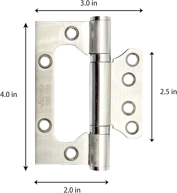 2 Pack Non-Mortise Door Hinges, 4 x 3 Inches 304 Stainless Steel Heavy Duty Door Hinge with Mounting Screws, Satin Nickel