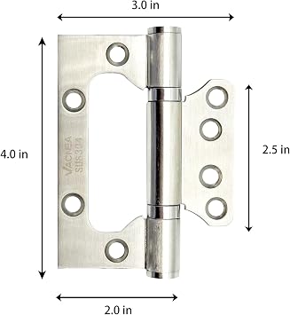 2 Pack Non-Mortise Door Hinges, 4 x 3 Inches 304 Stainless Steel Heavy Duty Door Hinge with Mounting Screws, Satin Nickel