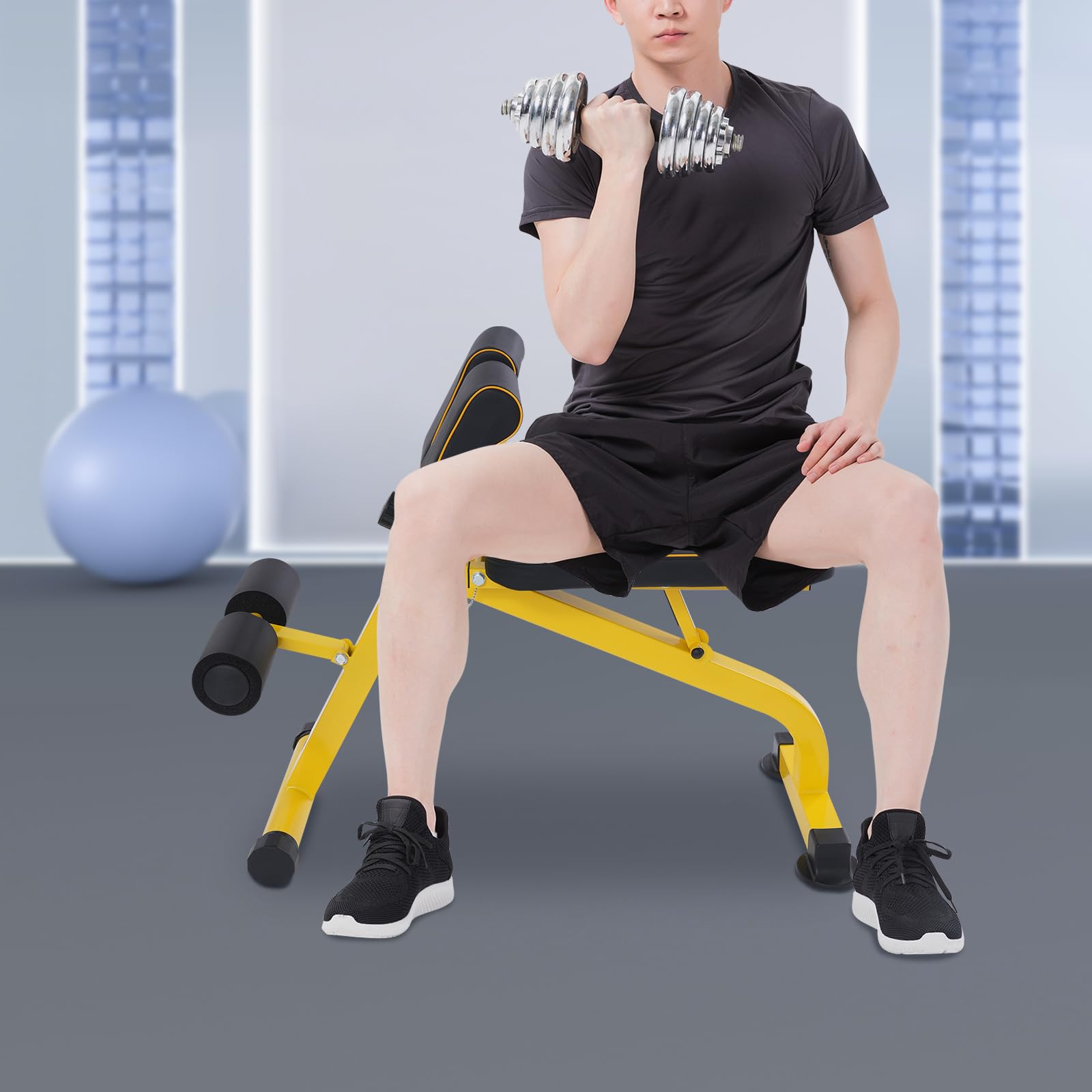 RüCkenstreckbank multiuso per esercizi di formazione, sedia per addominali e pieghe, sedia da allenamento per fitness, design regolabile, ruote eccentriche antiscivolo, capacità di carico 300 kg