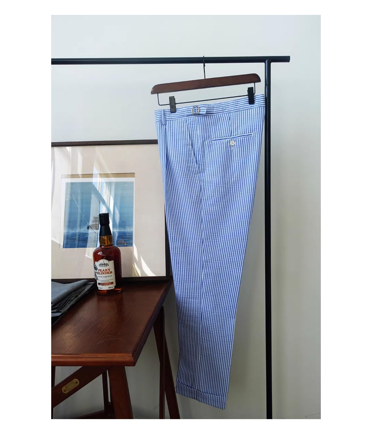 Solovedress Seersucker - Pantalones de rayas para hombre, para verano, playa, vestido de novio para boda