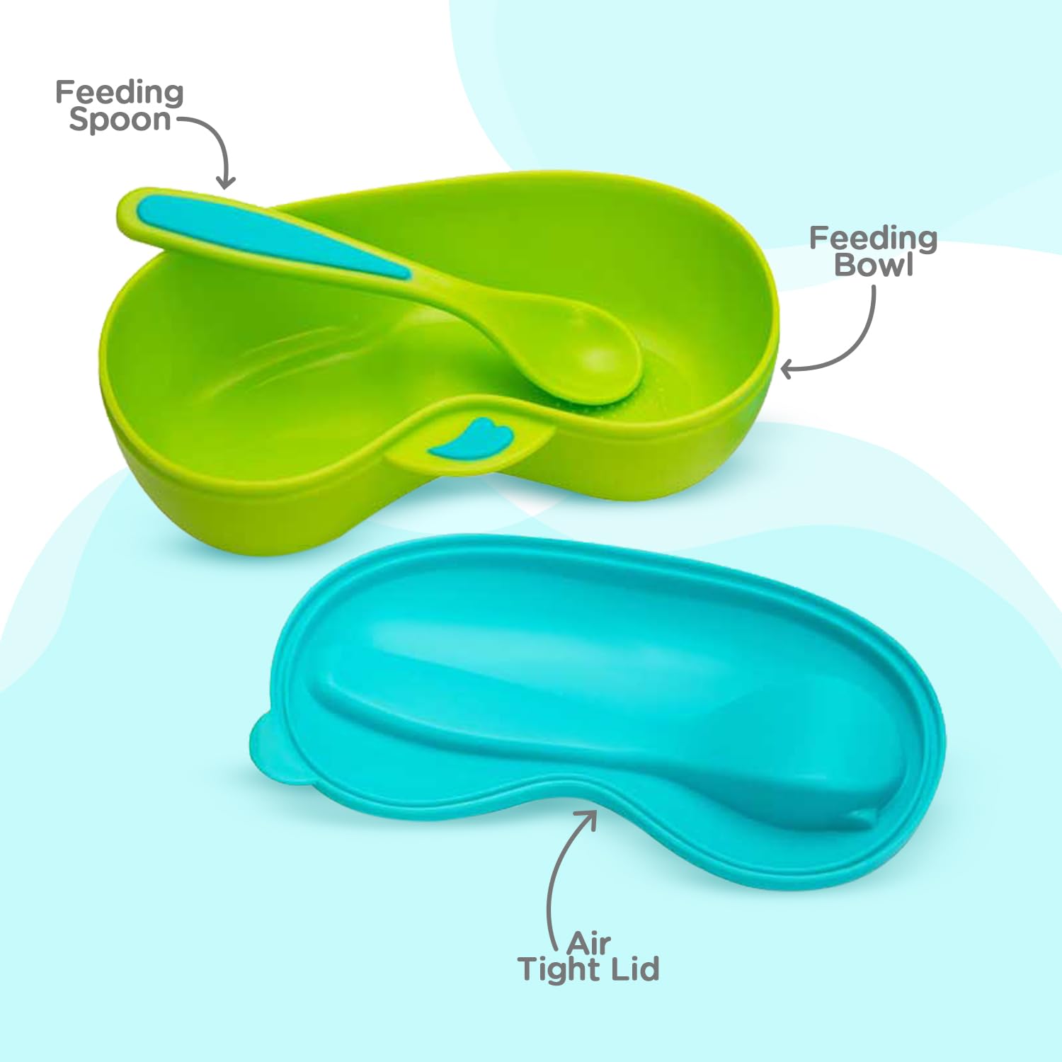 Mee Mee Air-Tight Feeding Curved Dish   with Spoon,Microwave Friendly and Easy to Use & Carry (Blue) - Image 2 thumbnail