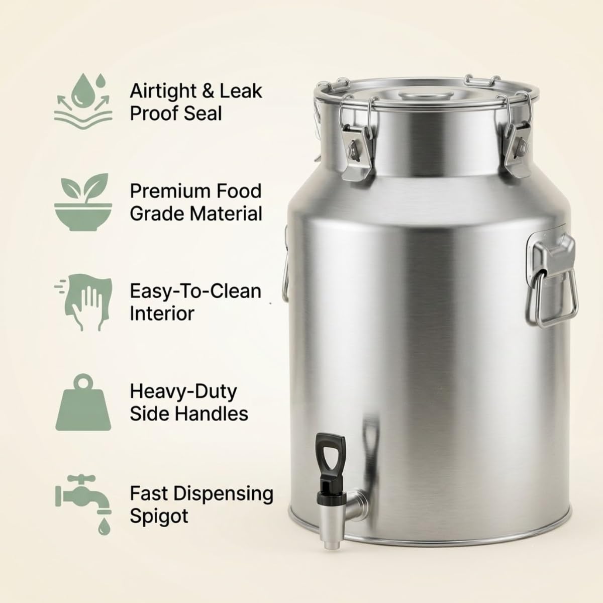 5-100L Jarra de Leche de Acero Inoxidable con Tapa Sellada y Grifo | Cubo Bidón para Almacenar Vino Aceite y Líquidos, Jarra de Leche con Asa Resistente para Cocina y Comedor(42L)