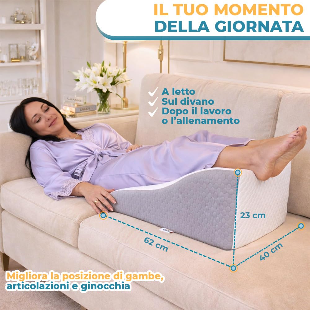 Ritalia CUSCINO CUNEO GAMBE Cuscino alza gambe per circolazione | Cuscino ortopedico per elevazione gambe in Memory Foam | Federa traspirante lavabile