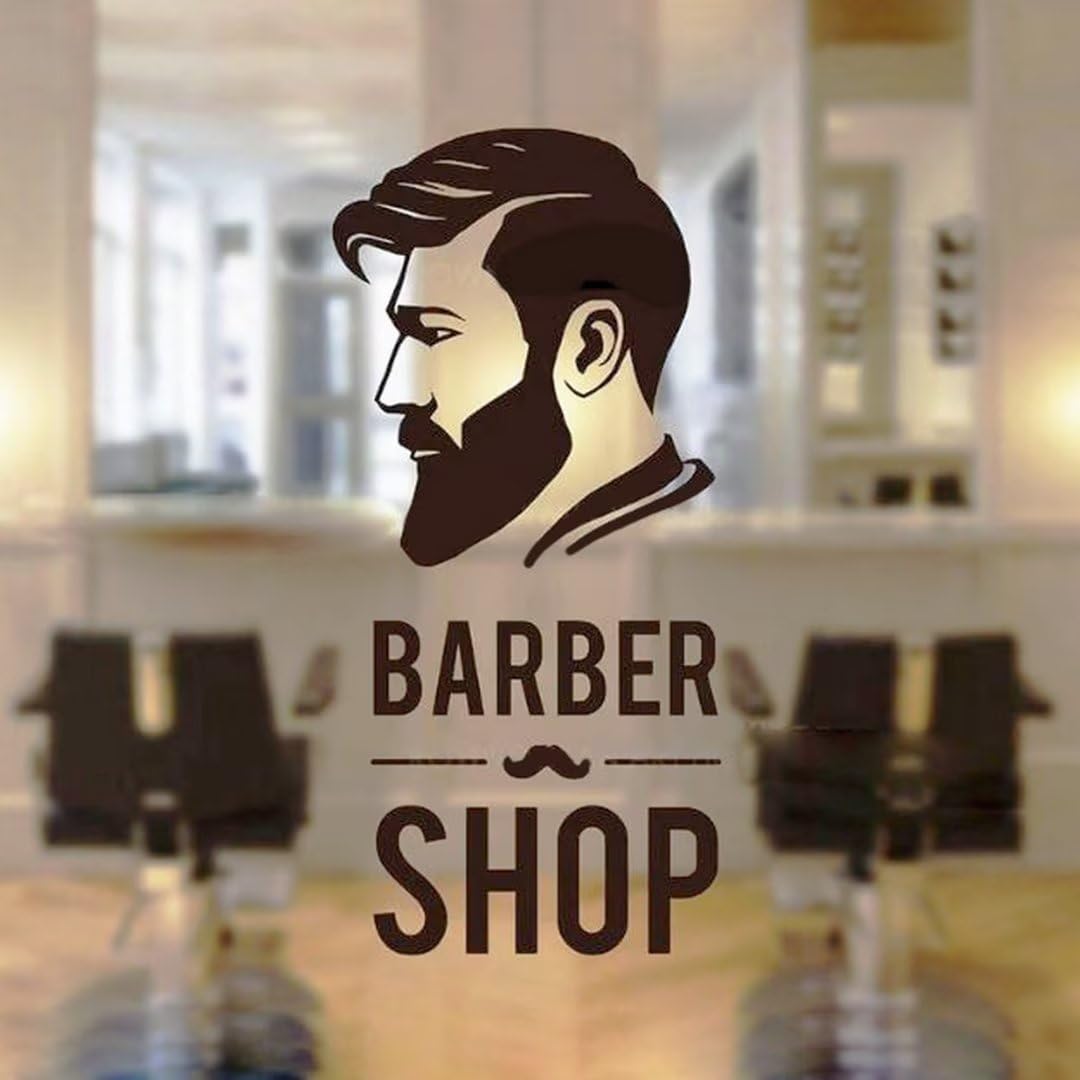 Barbershop Man Face Wall Decals Sign Logo Barber Shop Window Sticker Vinyl Decor Barber's Moustache Mural Wallpaper 30X66CM