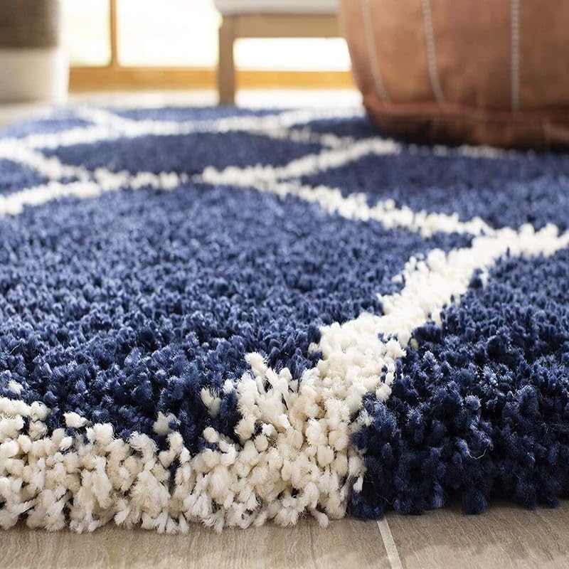 Image of Carpet for Living Room 5X7 FEET Modern Soft Shaggy Carpet Thick, Fluffy & 2 inch Pile Shag Rug for Your Kids Room, Bedroom & Livingroom (Blue Moroccan)