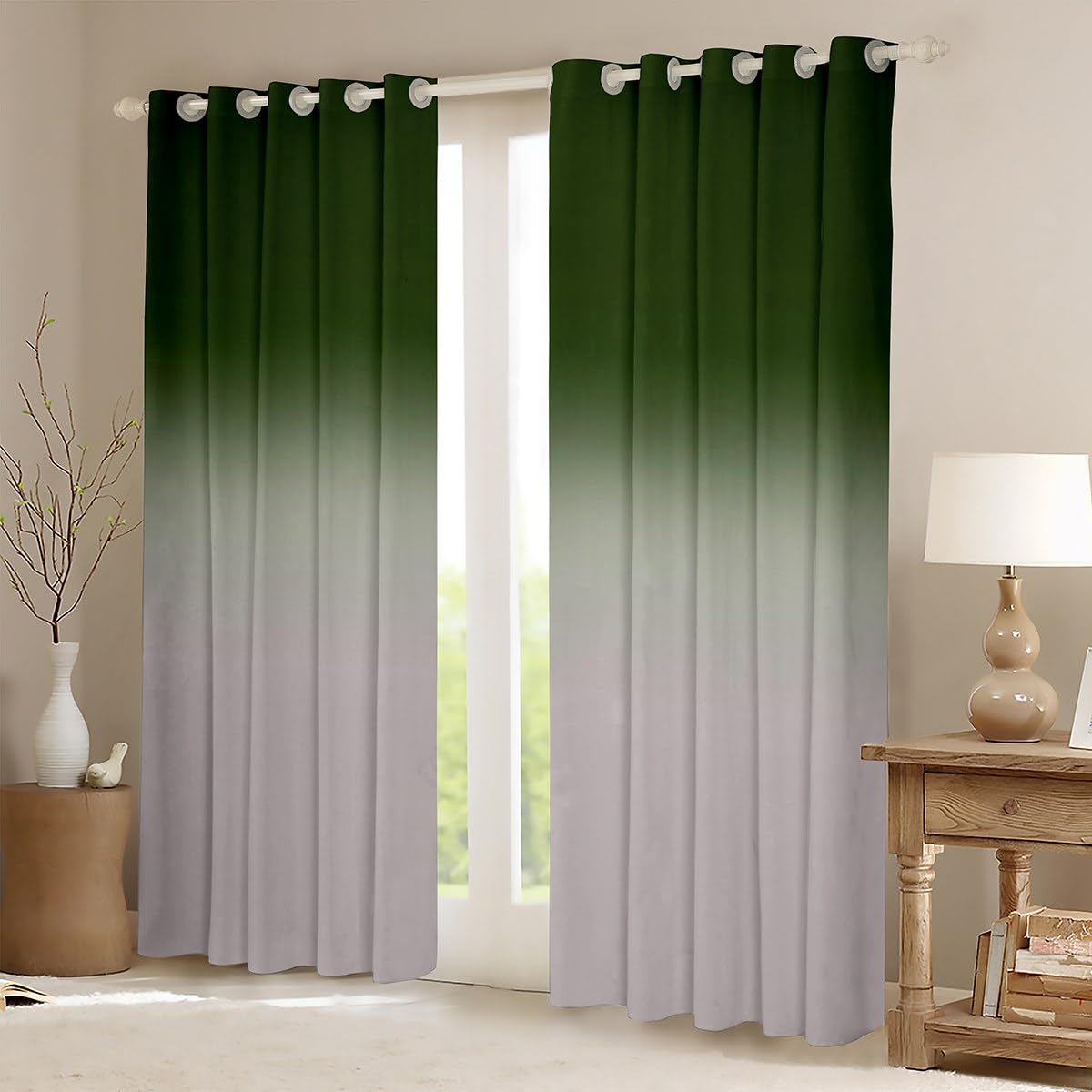 Homemissing Green Darkening Drapes Kids Ombre Grey Curtains for Bedroom Living Room Gradient Style 30%-50% Blackout Curtains for Women Men Lightweight Abstract Window Treatments W66*L90 - Image 2